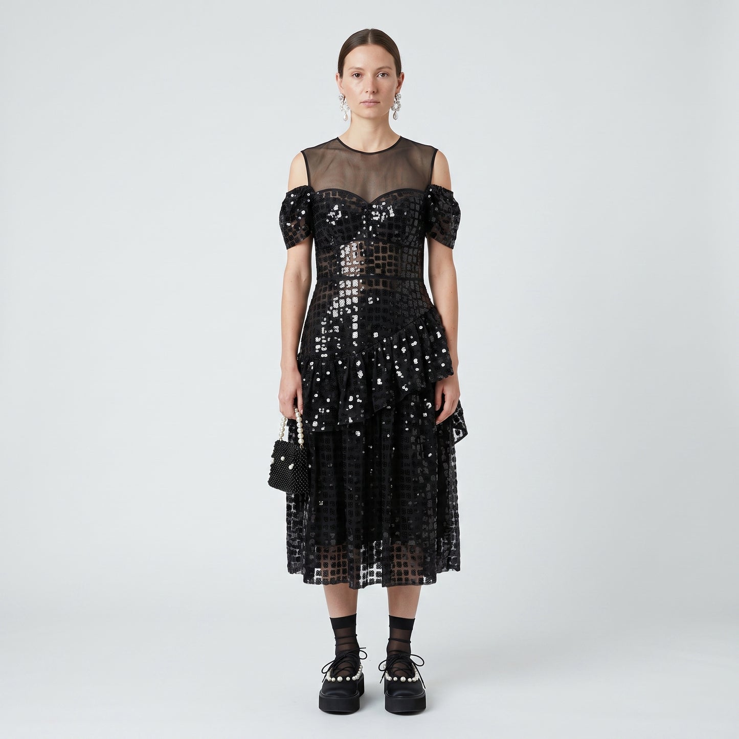 Sequined Cold Shoulder Mini Dress