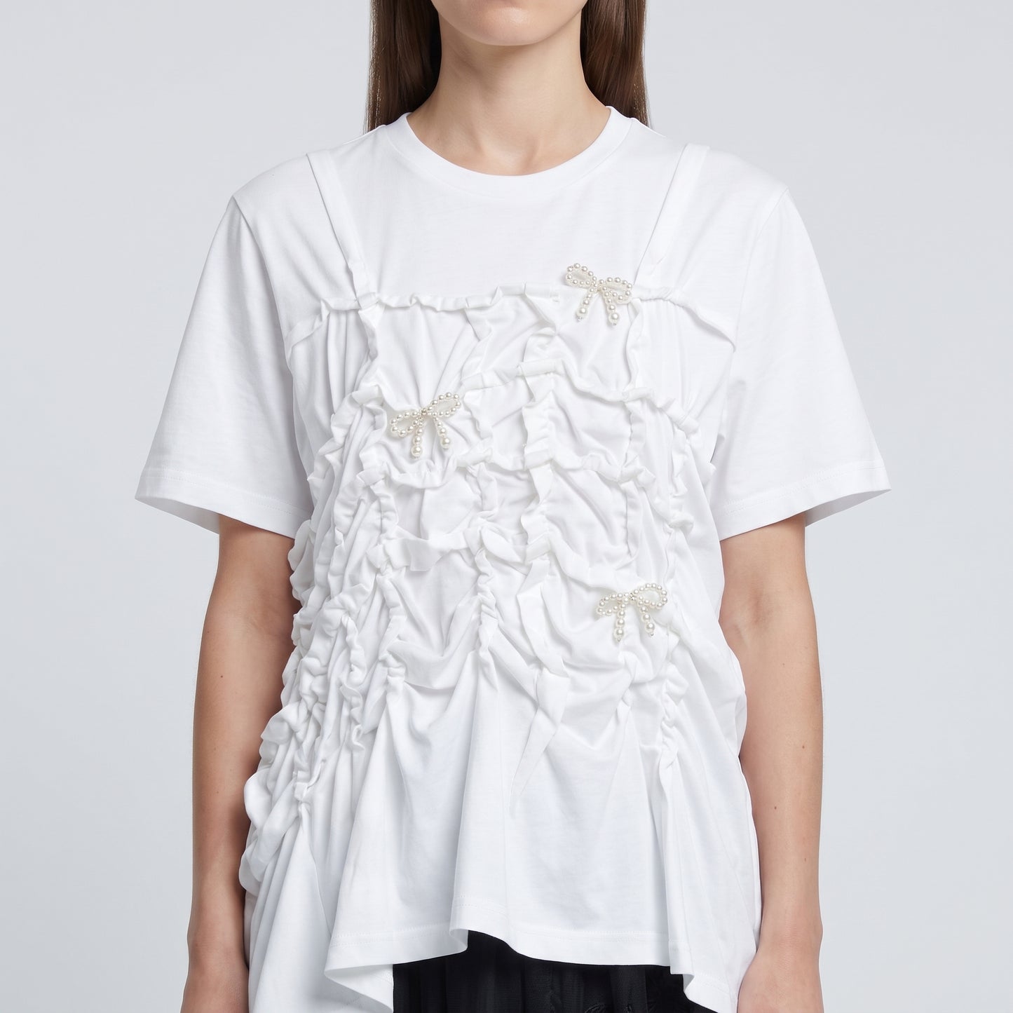 Ruched Embellished Cotton Tee