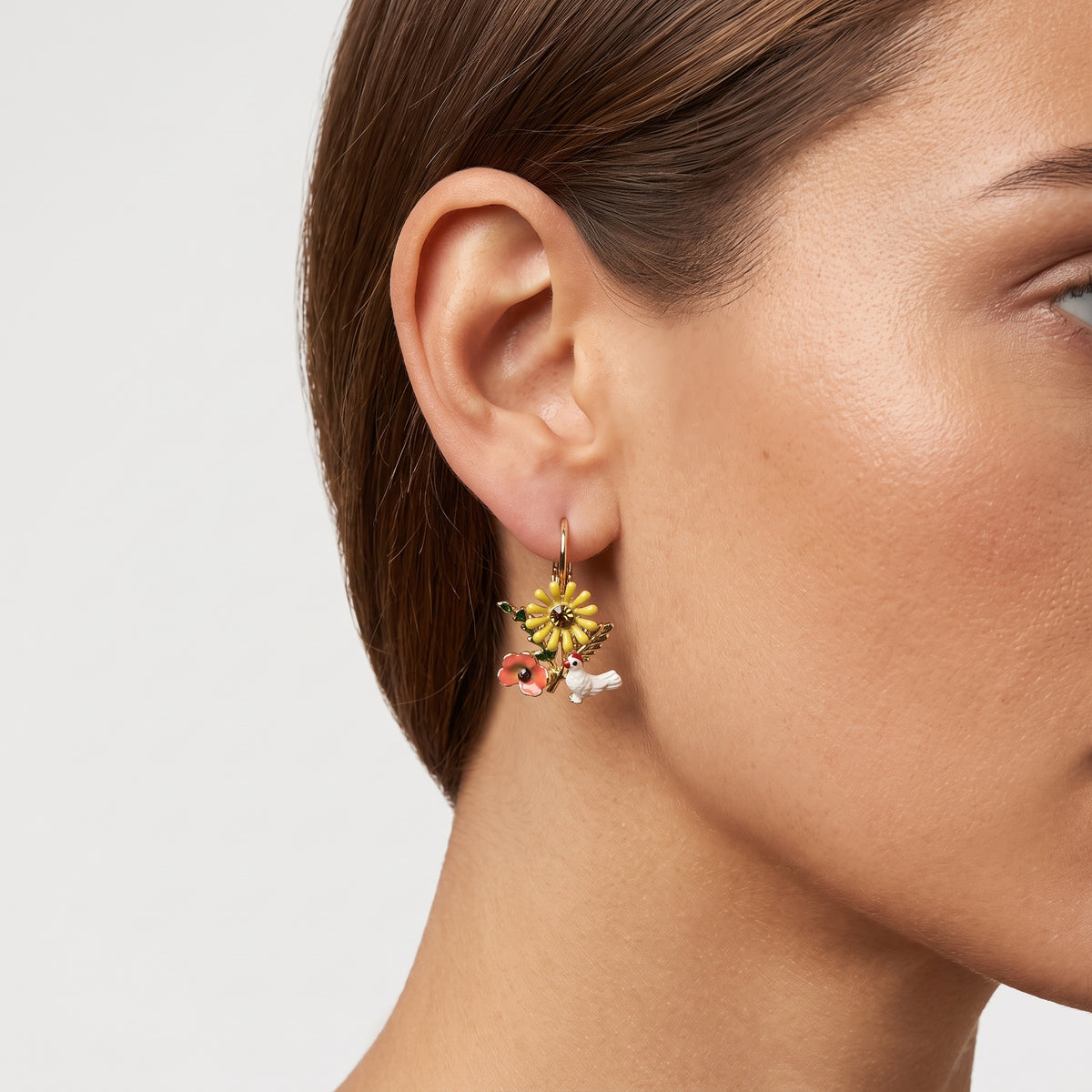 Floral Garden Dove Drop Earrings