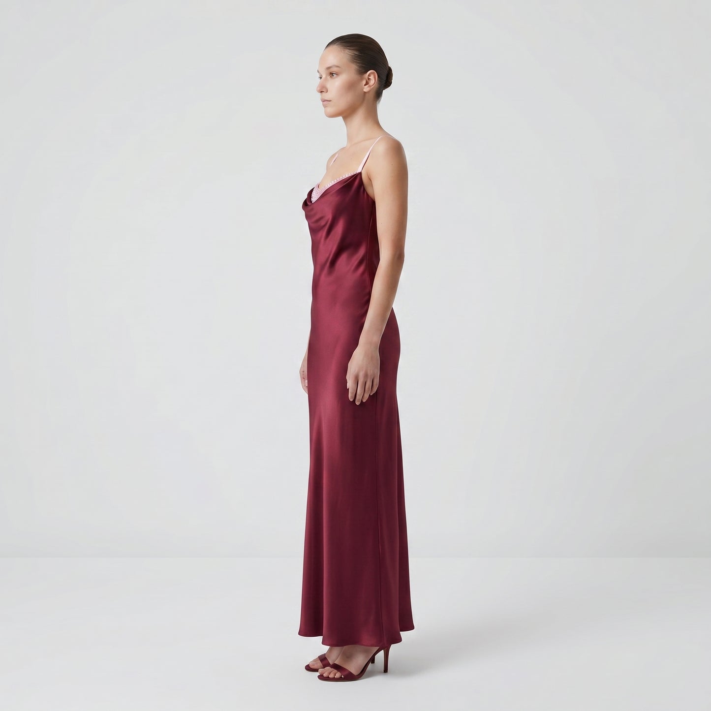 Satin Cowl Neck Midi Dress