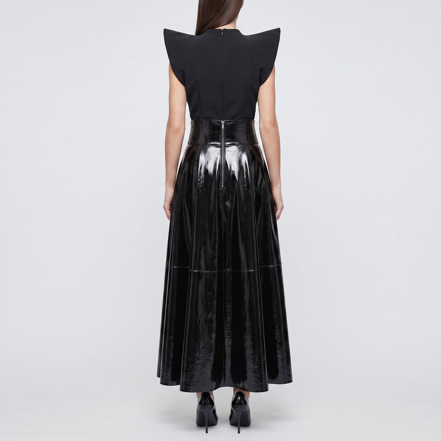 High-Waisted Patent Midi Skirt