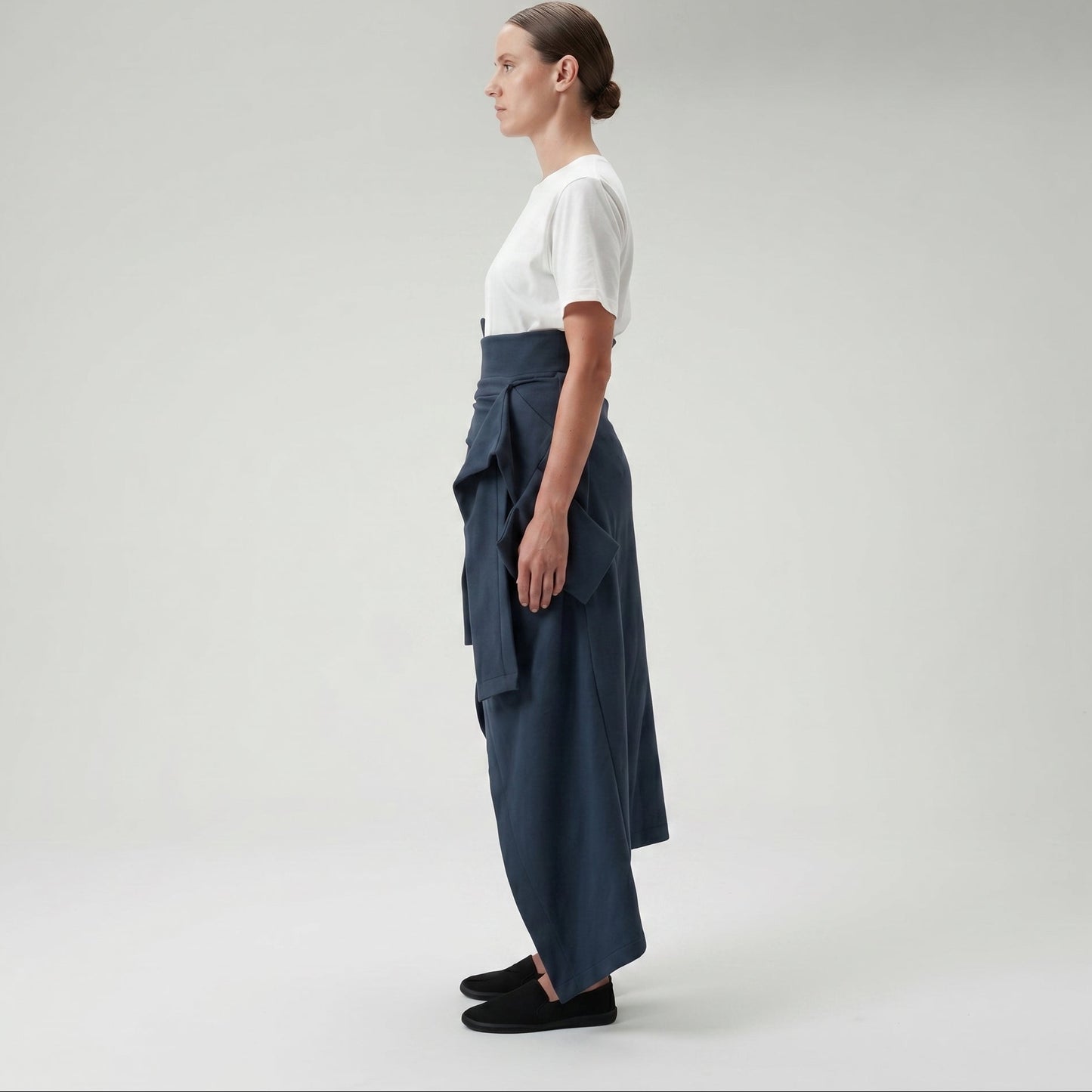 Asymmetric Draped Cotton Midi Skirt