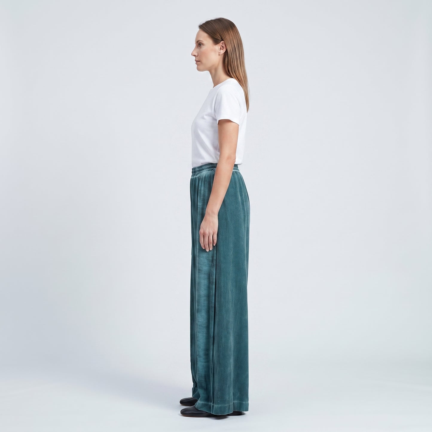 Teal Velvet Wide-Leg Trousers