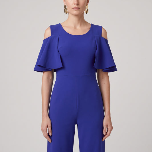 Cobalt Cold-Shoulder Ruffle Jumpsuit