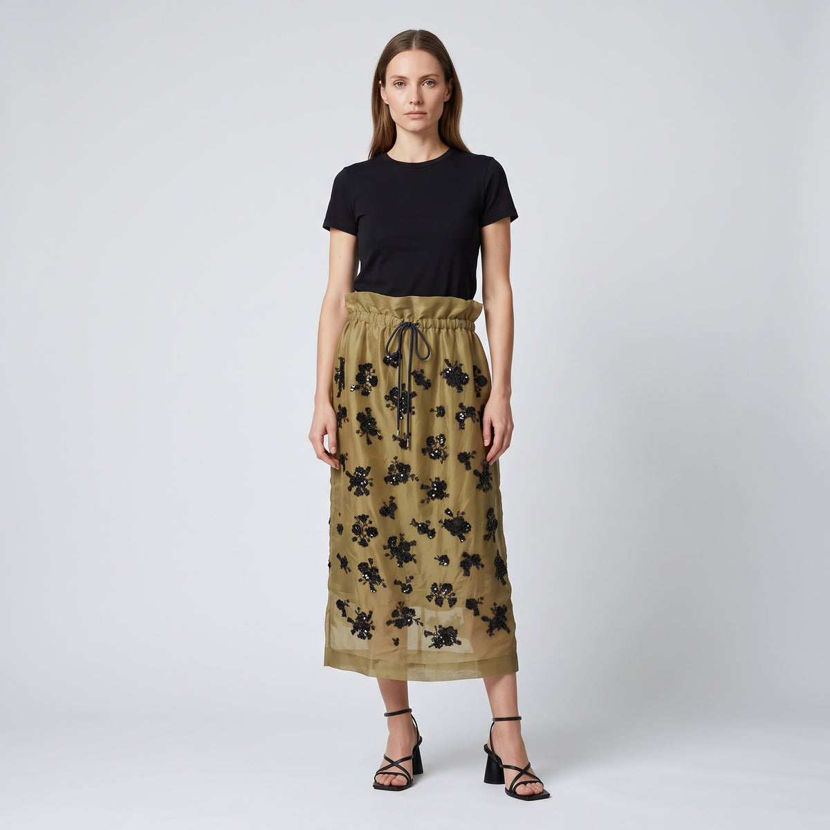 Embellished Sheer Midi Skirt
