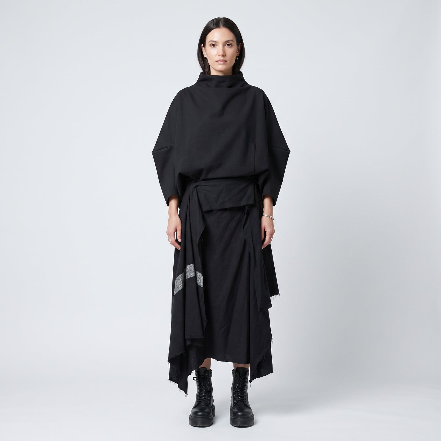 Asymmetric Draped Midi Skirt