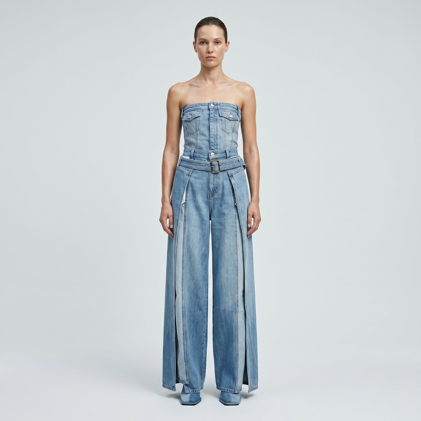 High-Waisted Belted Wide-Leg Jeans