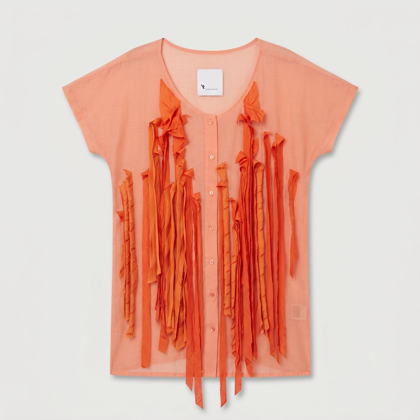 Orange Ribbon Fringed Sheer Top