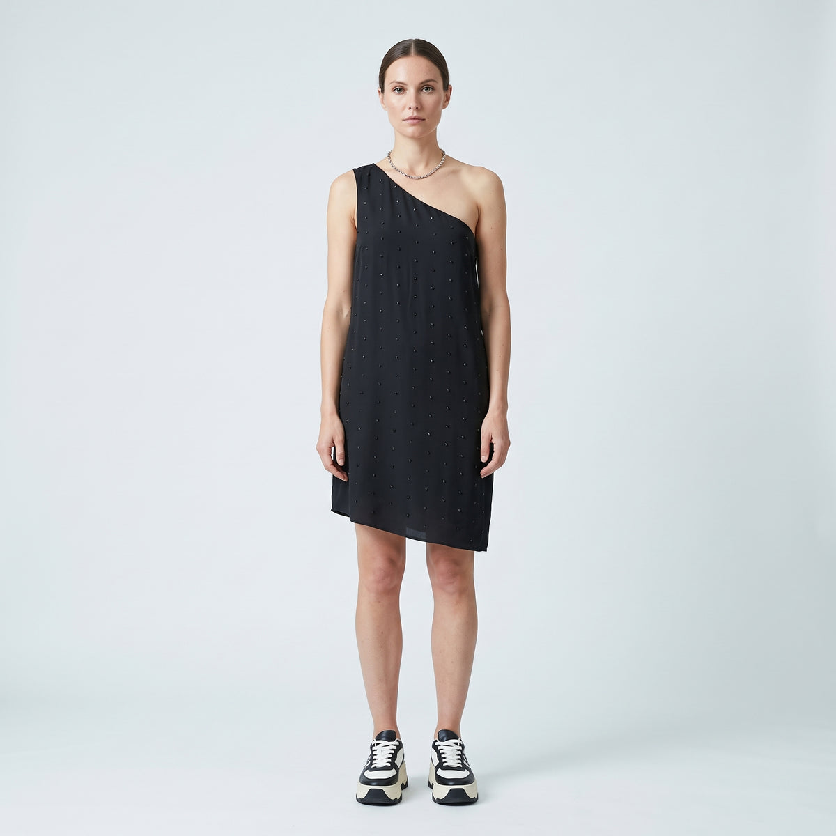 Embellished One-Shoulder Mini Dress