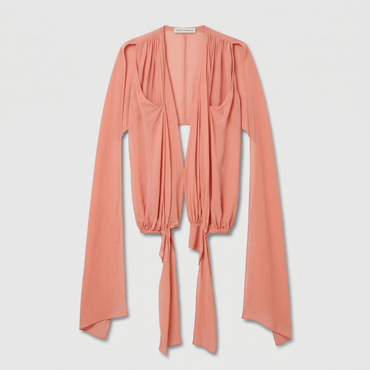 Draped Tie-Front Silk Blouse