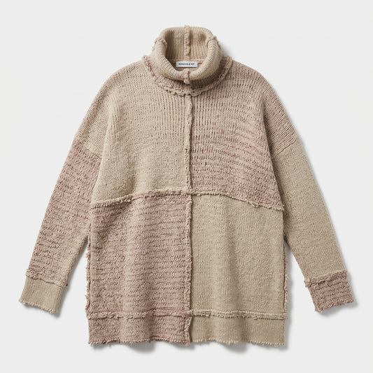Textured Patchwork Turtleneck Sweater