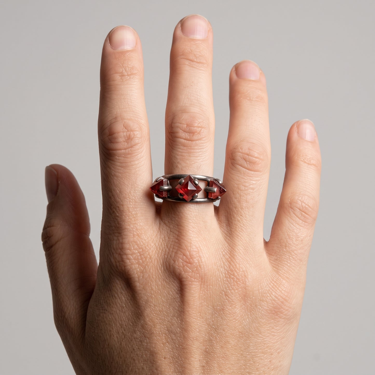 Gothic Triple Red Gem Ring