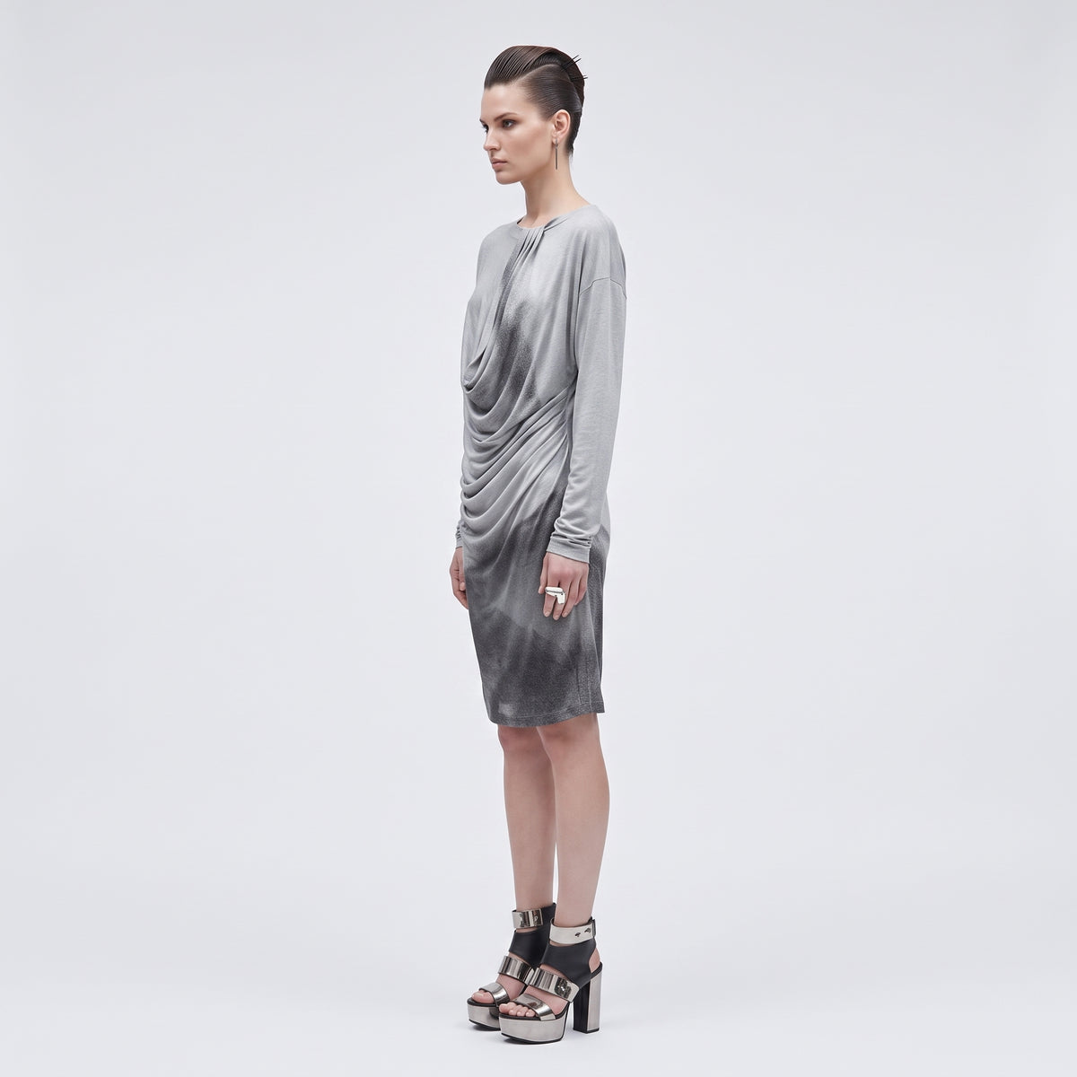 Draped Ombre Long Sleeve Top