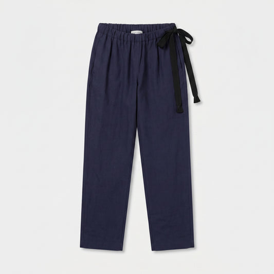 Relaxed Navy Linen Tie Trousers