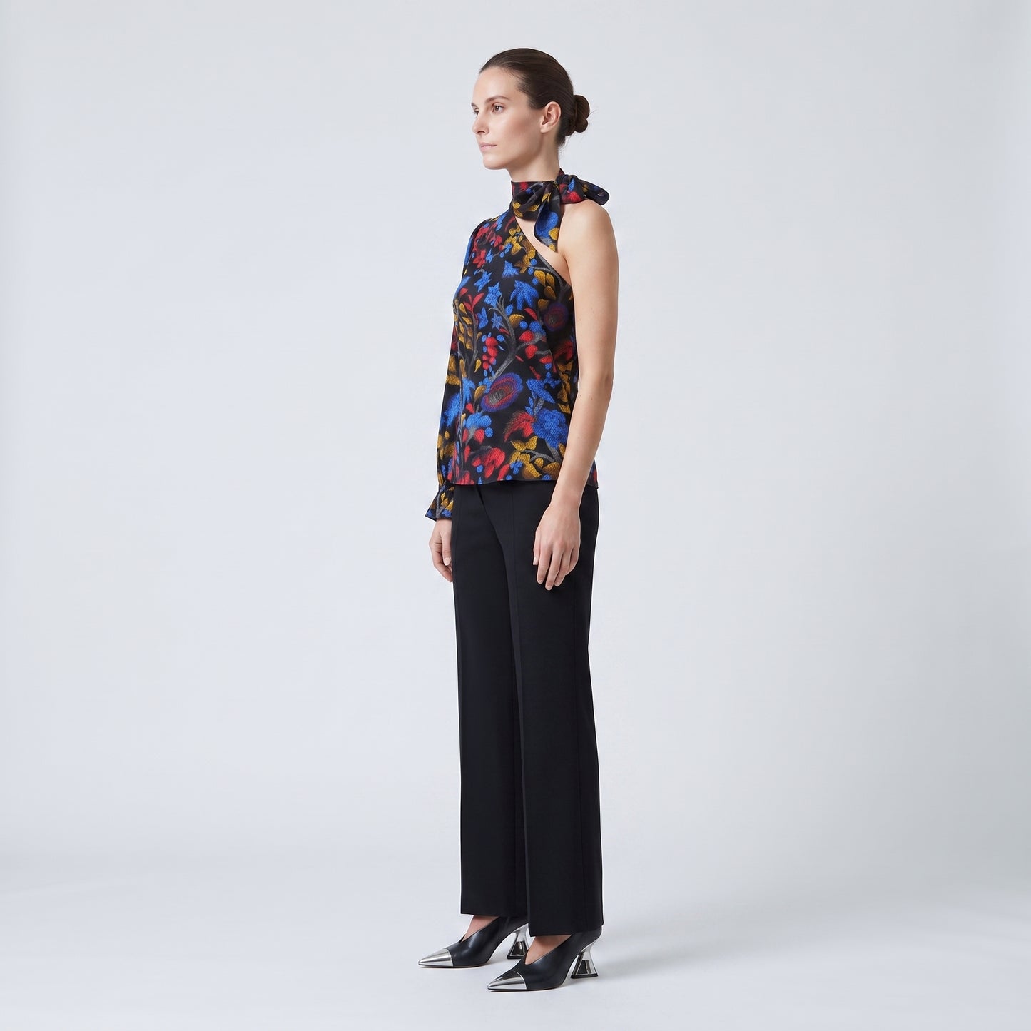 Floral Asymmetric Bow Detail Top