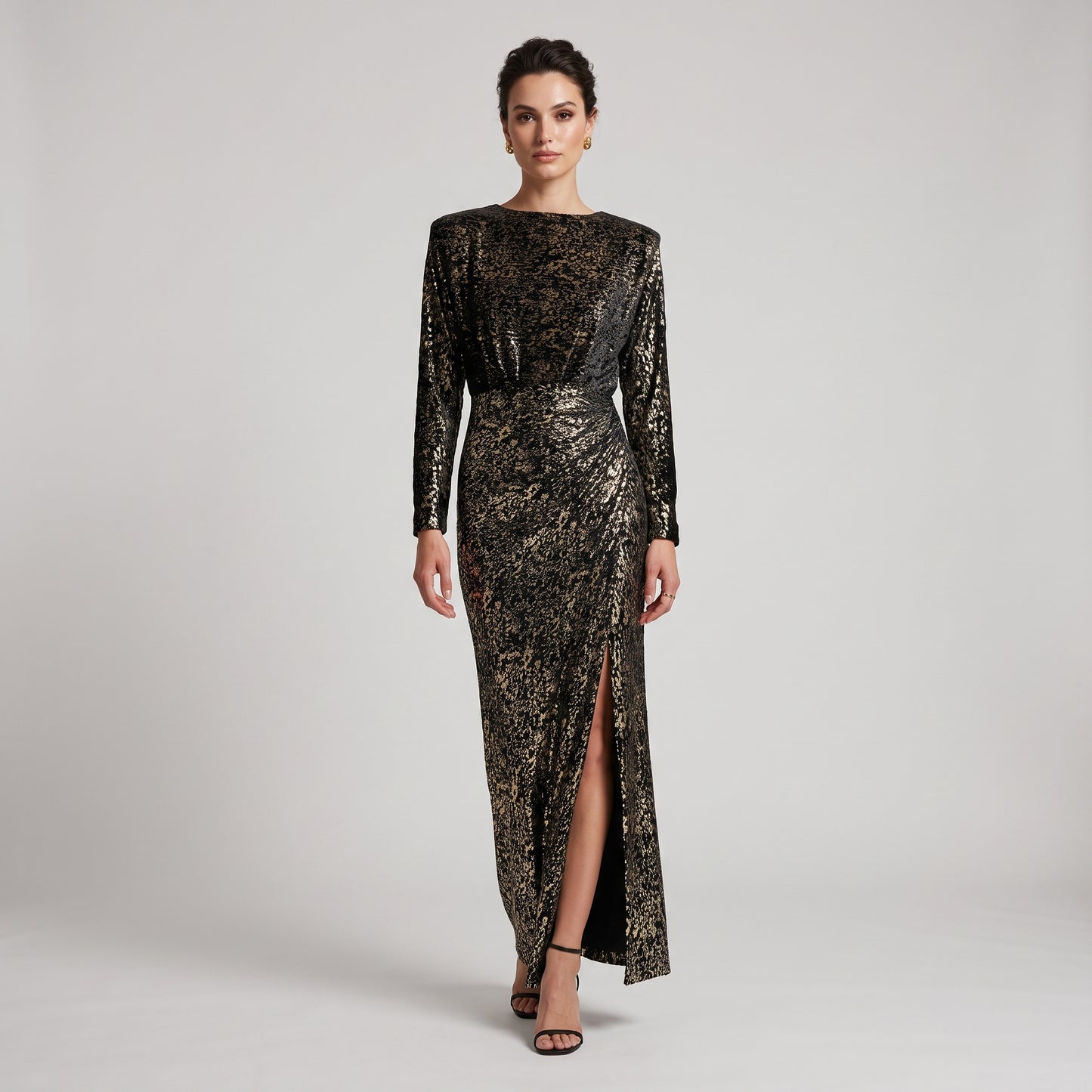 Metallic Printed Long Sleeve Dress