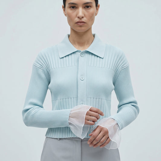 Ribbed Collared Knit Cardigan