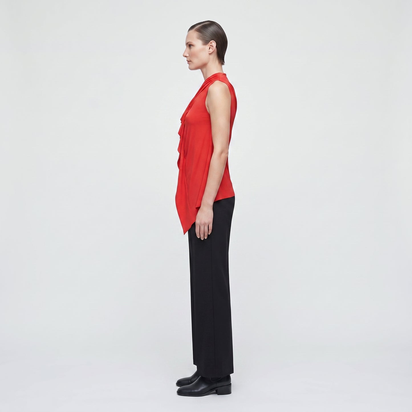Asymmetric Ruffled Red Top