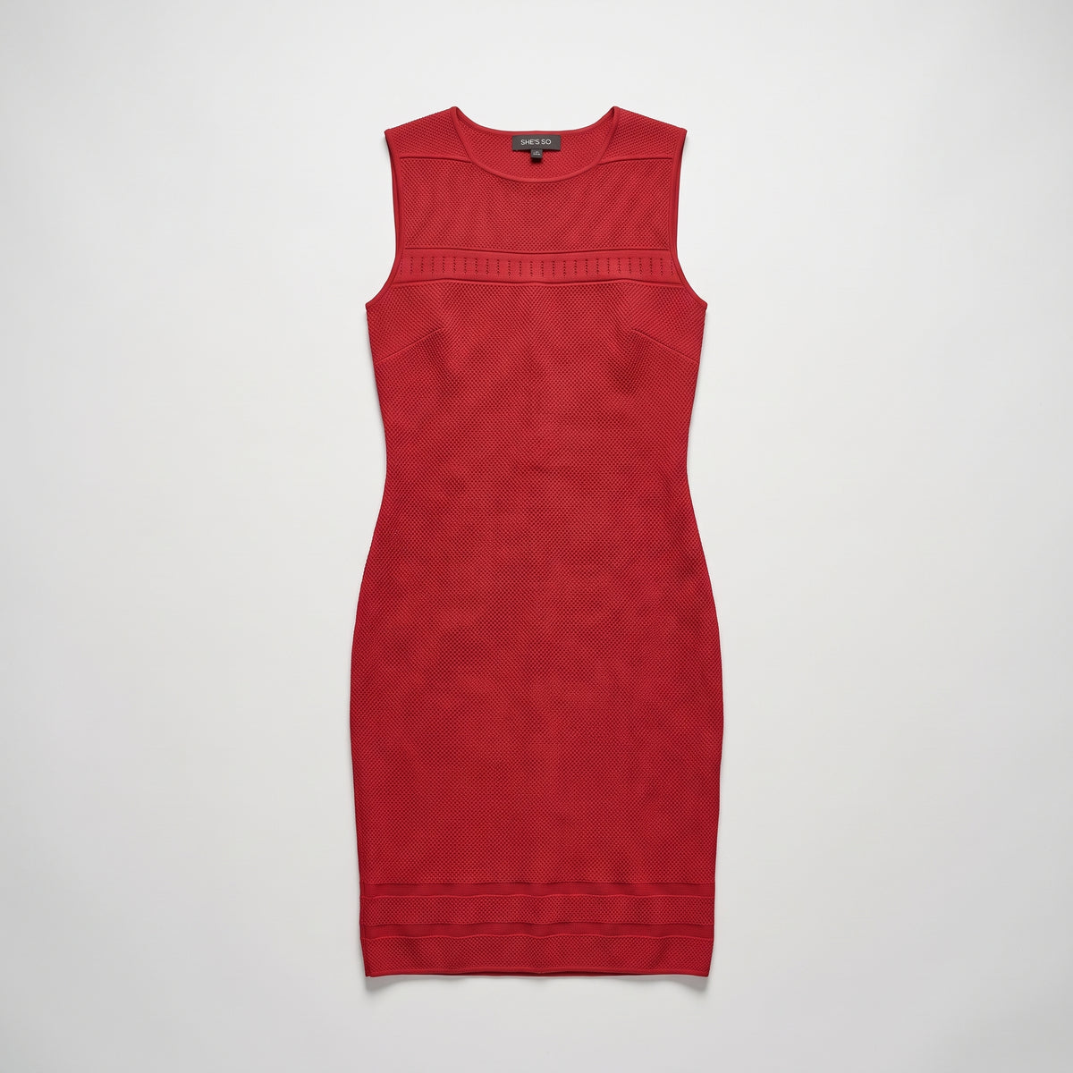Red Textured Sleeveless Sheath Dress