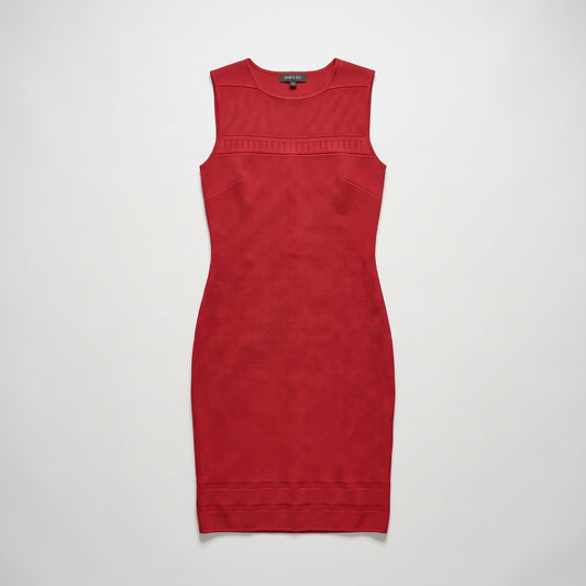 Red Textured Sleeveless Sheath Dress