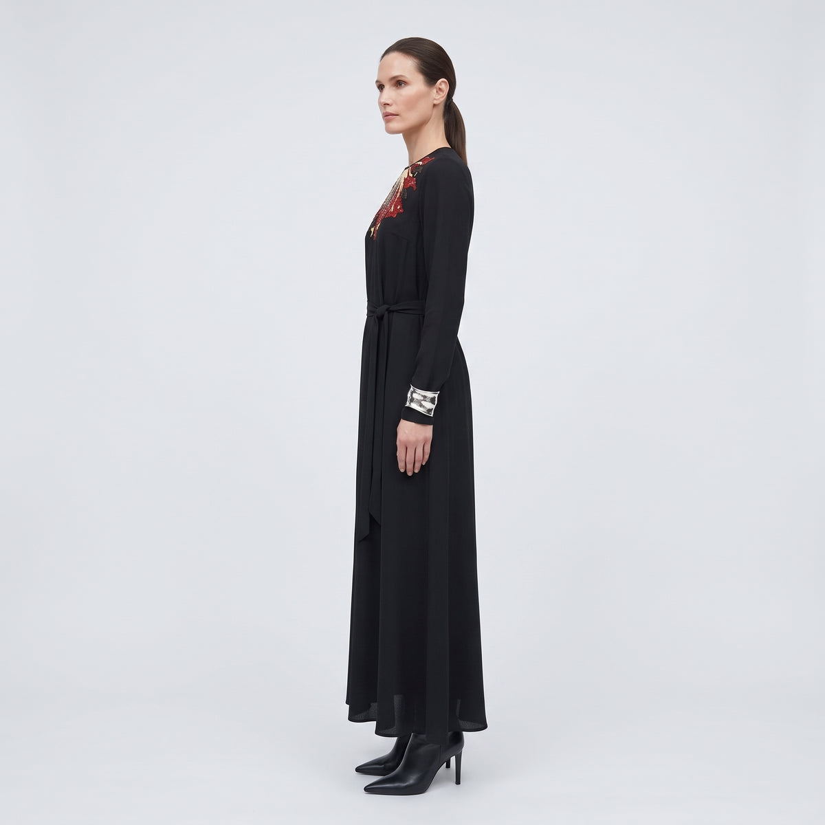Embellished Waist-Tie Midi Dress