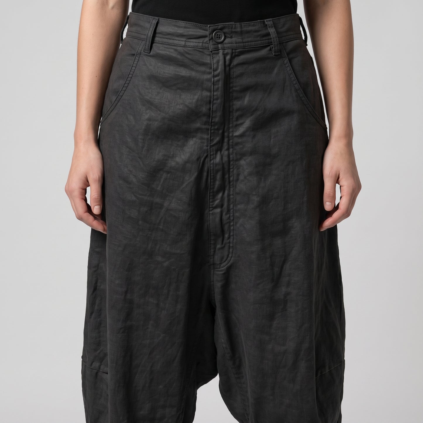 Black Cropped Drop-Crotch Trousers