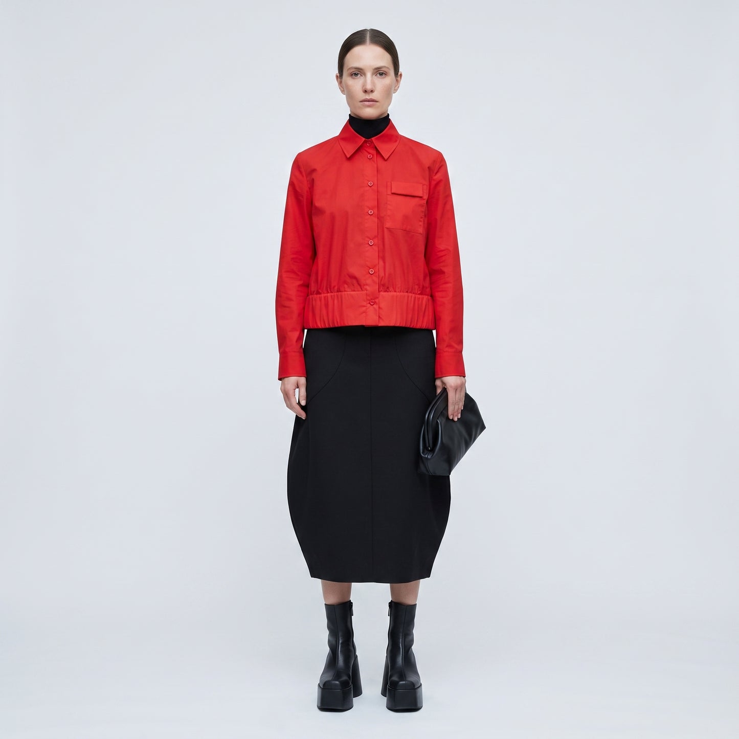 Vibrant Red Cropped Poplin Shirt