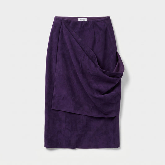 Draped Purple Suede Midi Skirt