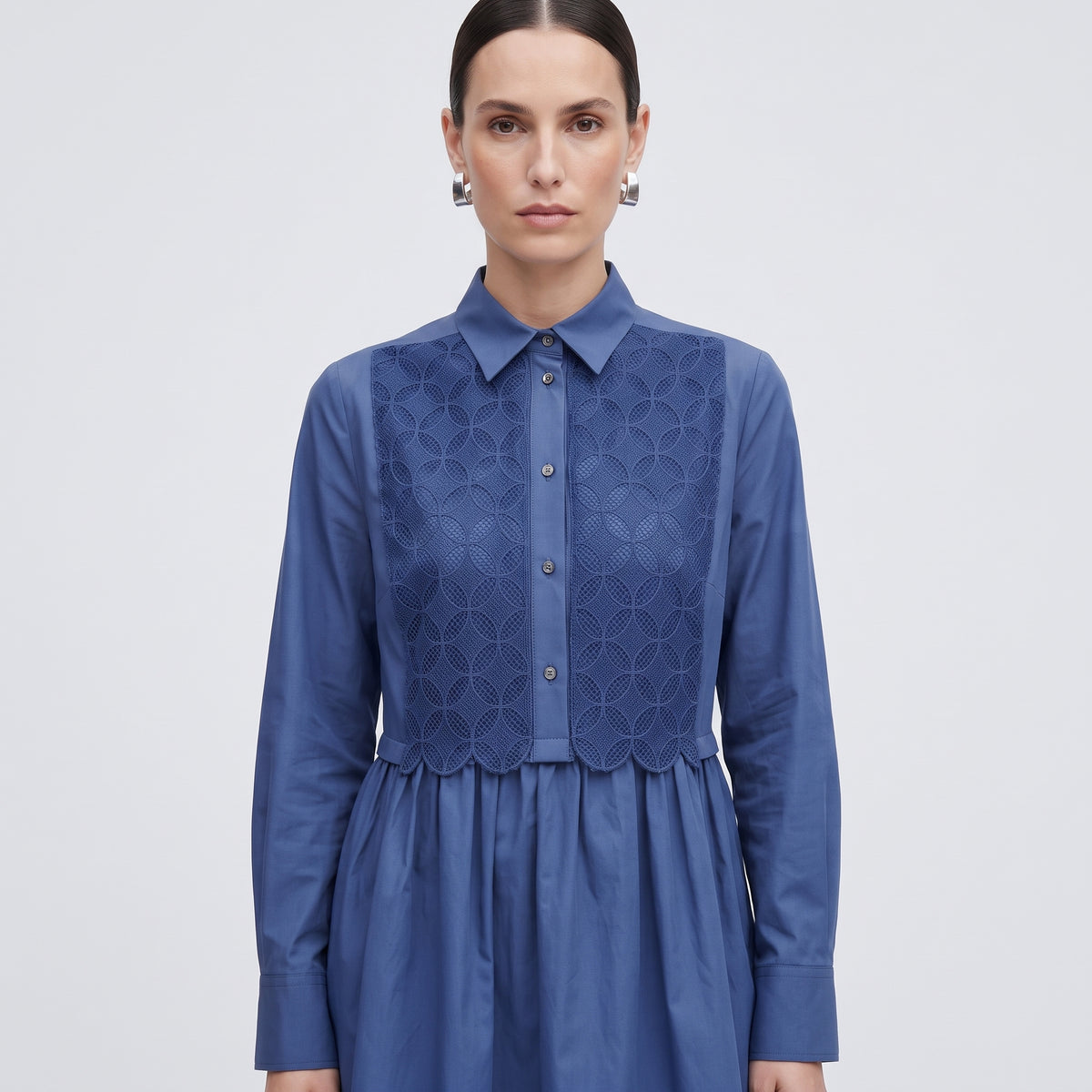Lace Panel Cotton Shirtdress