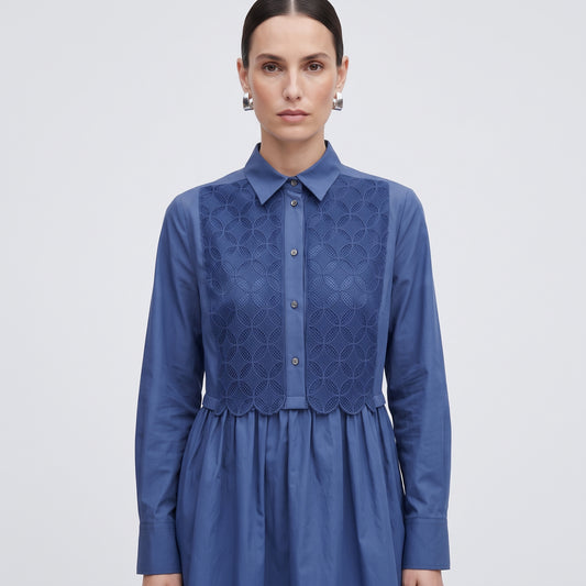 Lace Panel Cotton Shirtdress