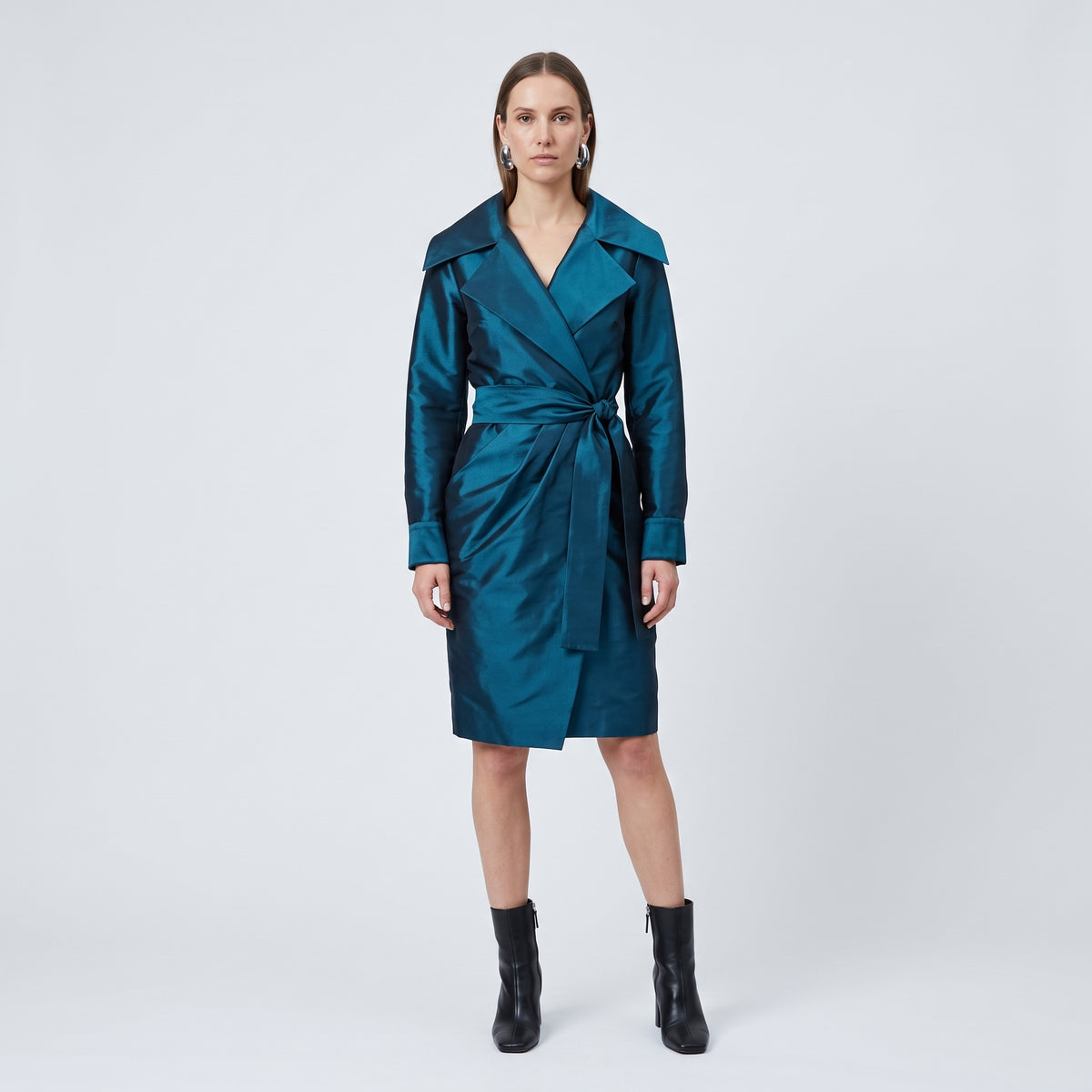 Satin Wrap Collar Dress