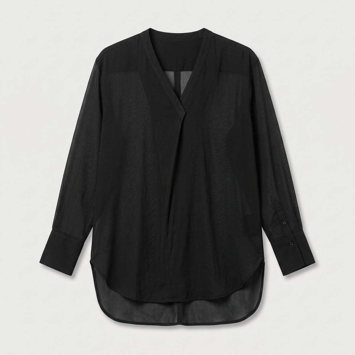 Sheer V-Neck Long Sleeve Blouse