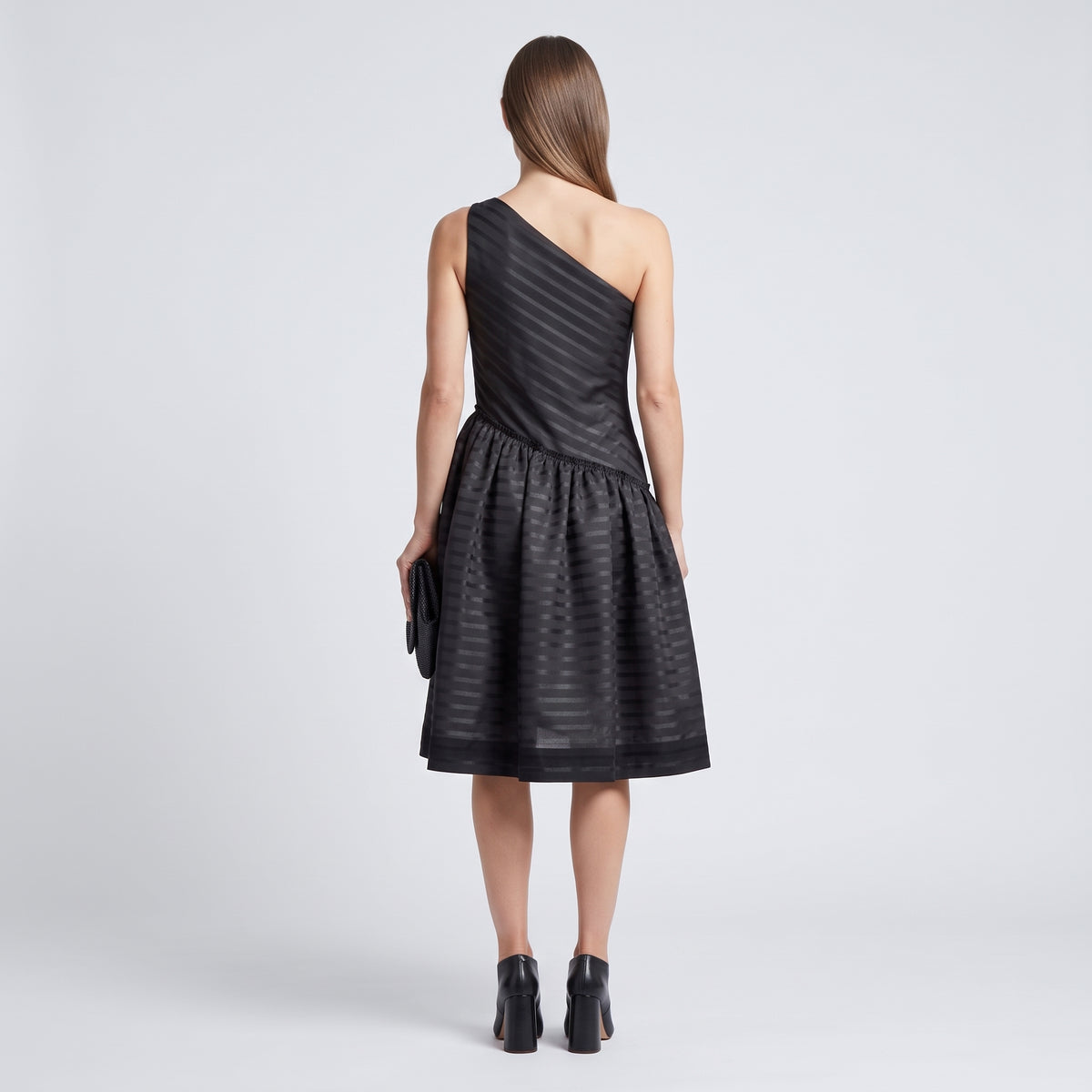 One Shoulder Striped Cocktail Dress