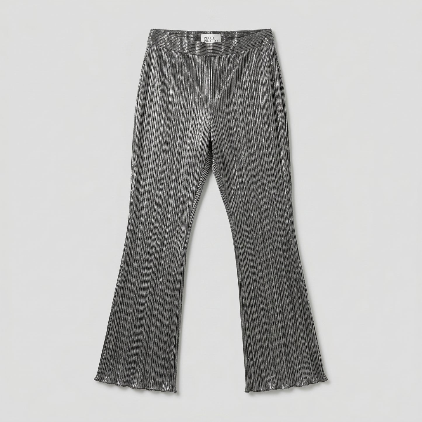 Metallic Pleated Flared Trousers