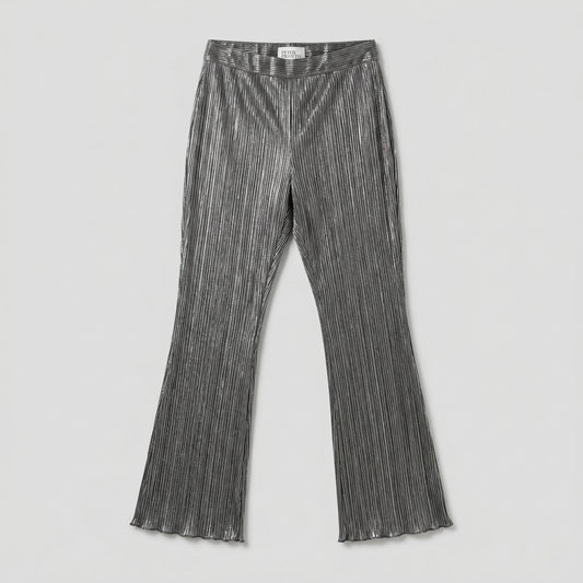 Metallic Pleated Flared Trousers