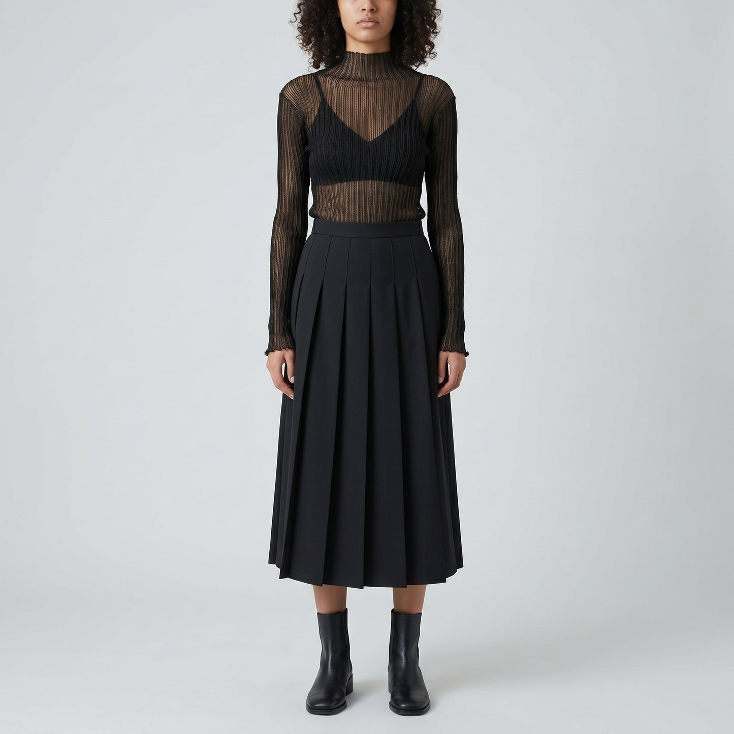 Sheer Ribbed Mock Neck Top