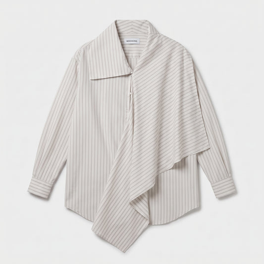 Asymmetric Striped Draped Shirt