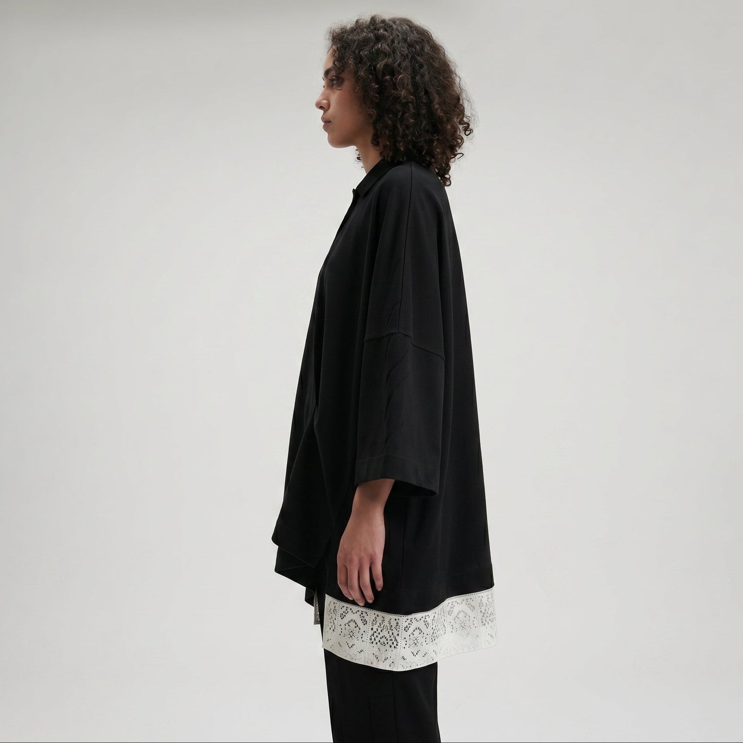 Oversized Lace-Trim Polo Shirt