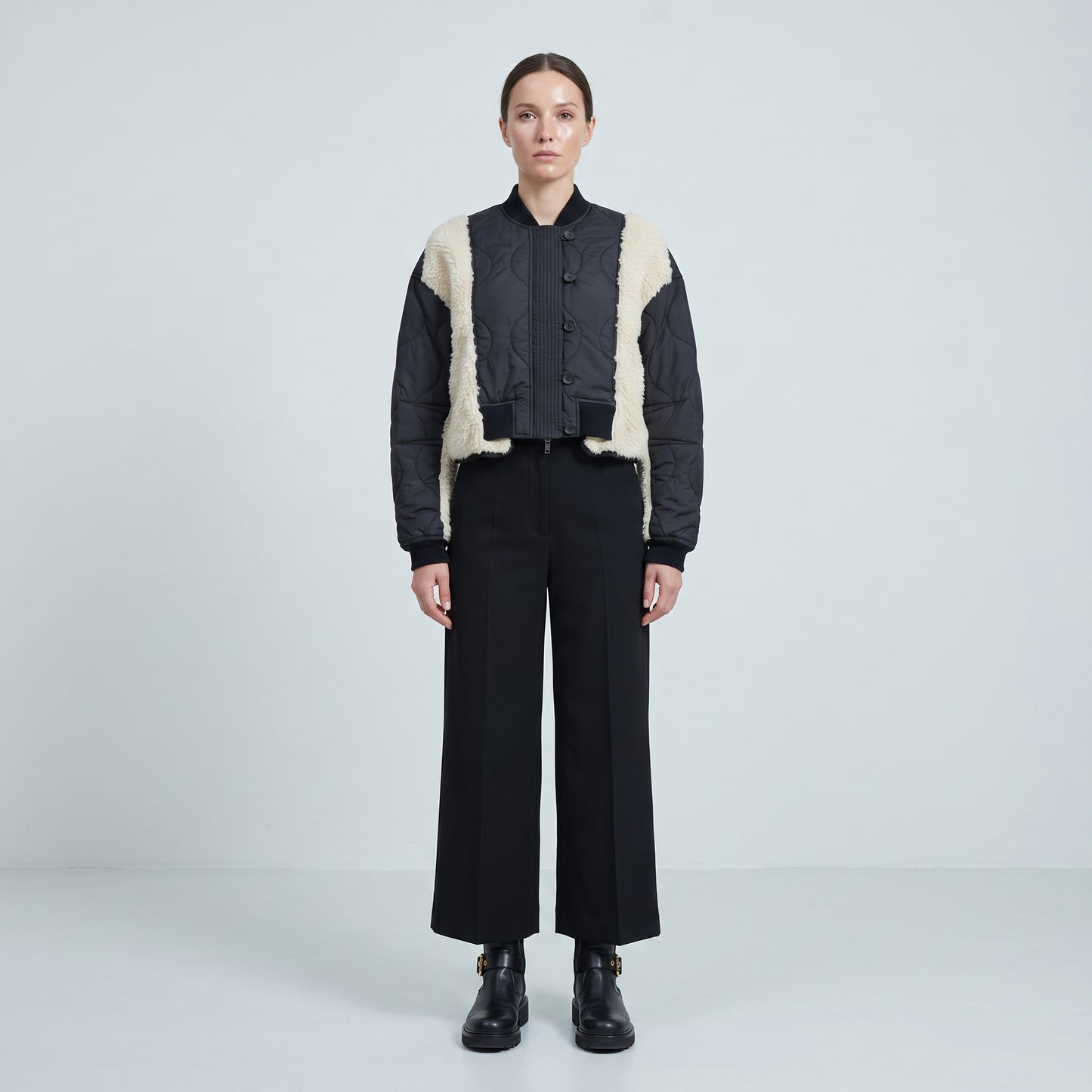 Quilted Sherpa Contrast Bomber Jacket
