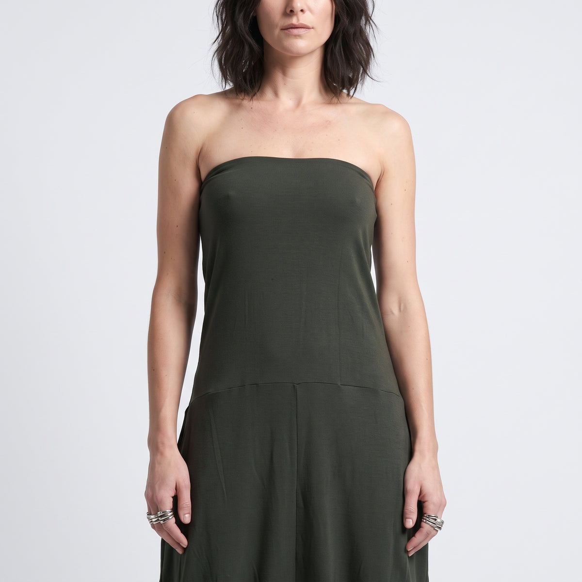 Strapless Olive Jersey Jumpsuit