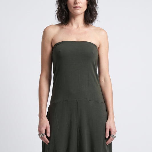 Strapless Olive Jersey Jumpsuit