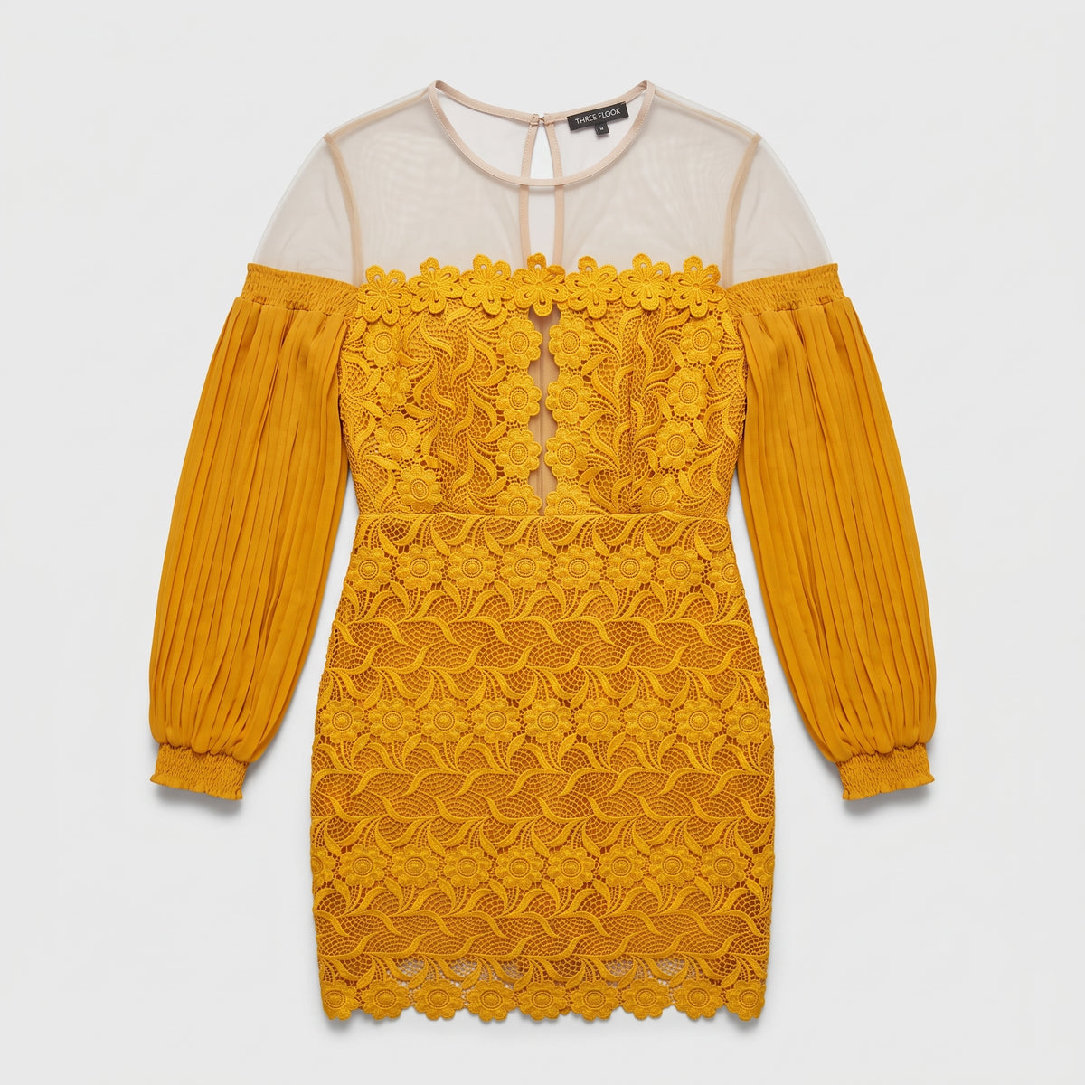Mustard Floral Lace Mini Dress