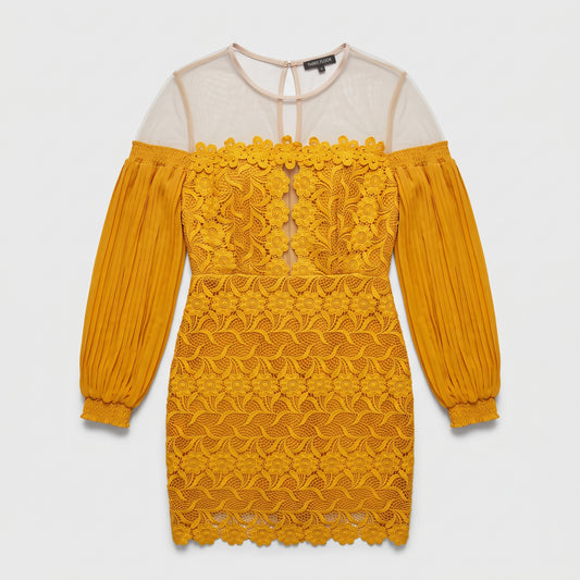 Mustard Floral Lace Mini Dress