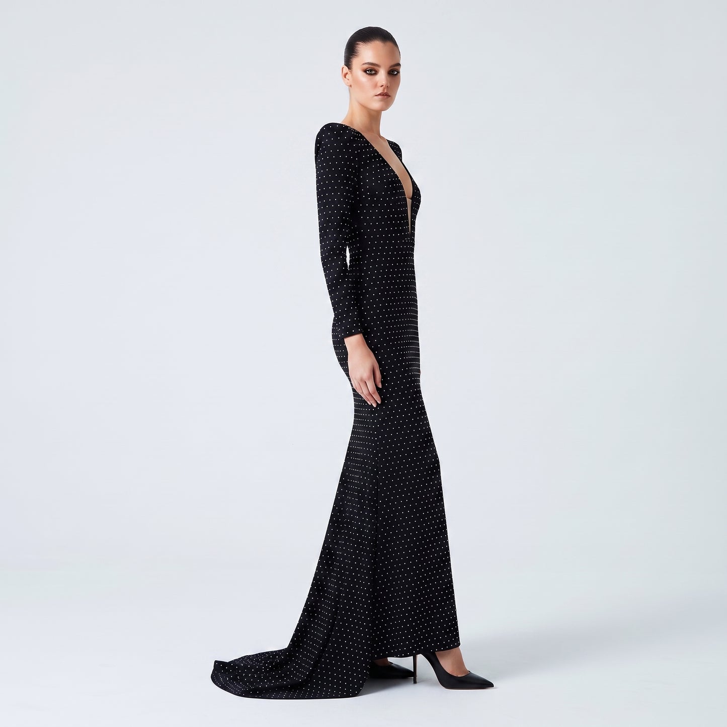 Embellished Plunge Mermaid Gown