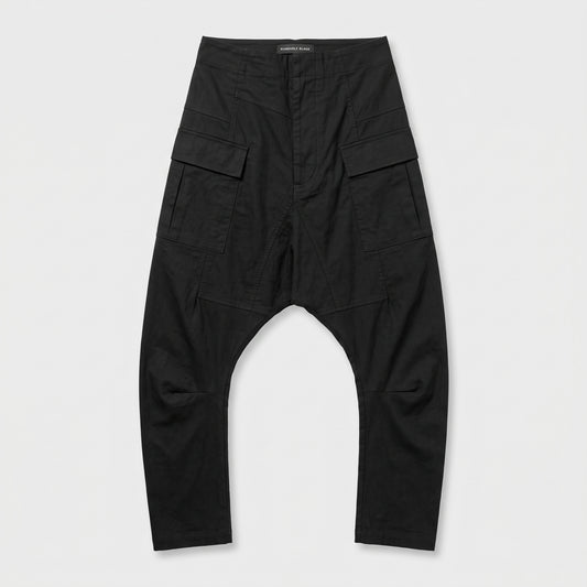 Black Cargo Drop Crotch Pants