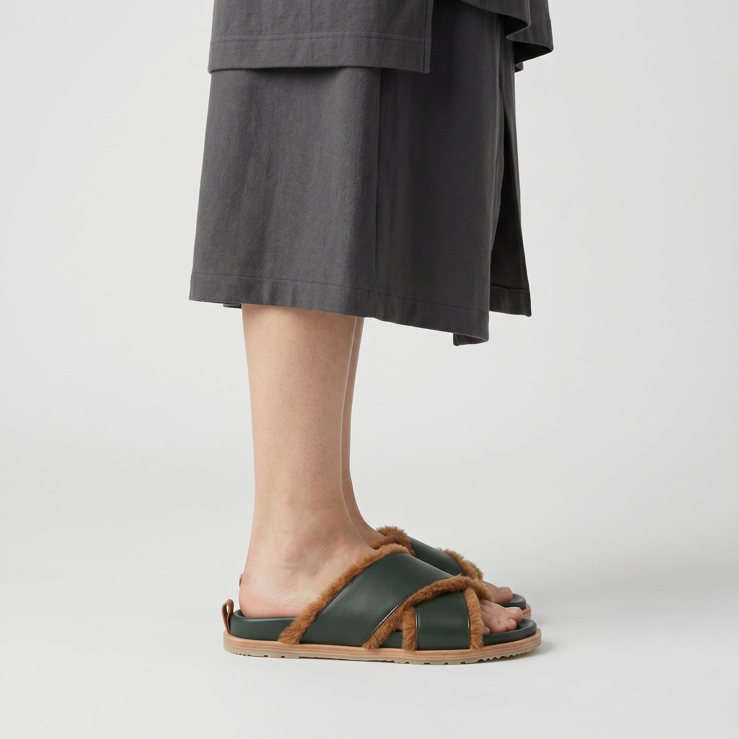 Shearling Trimmed Leather Slides