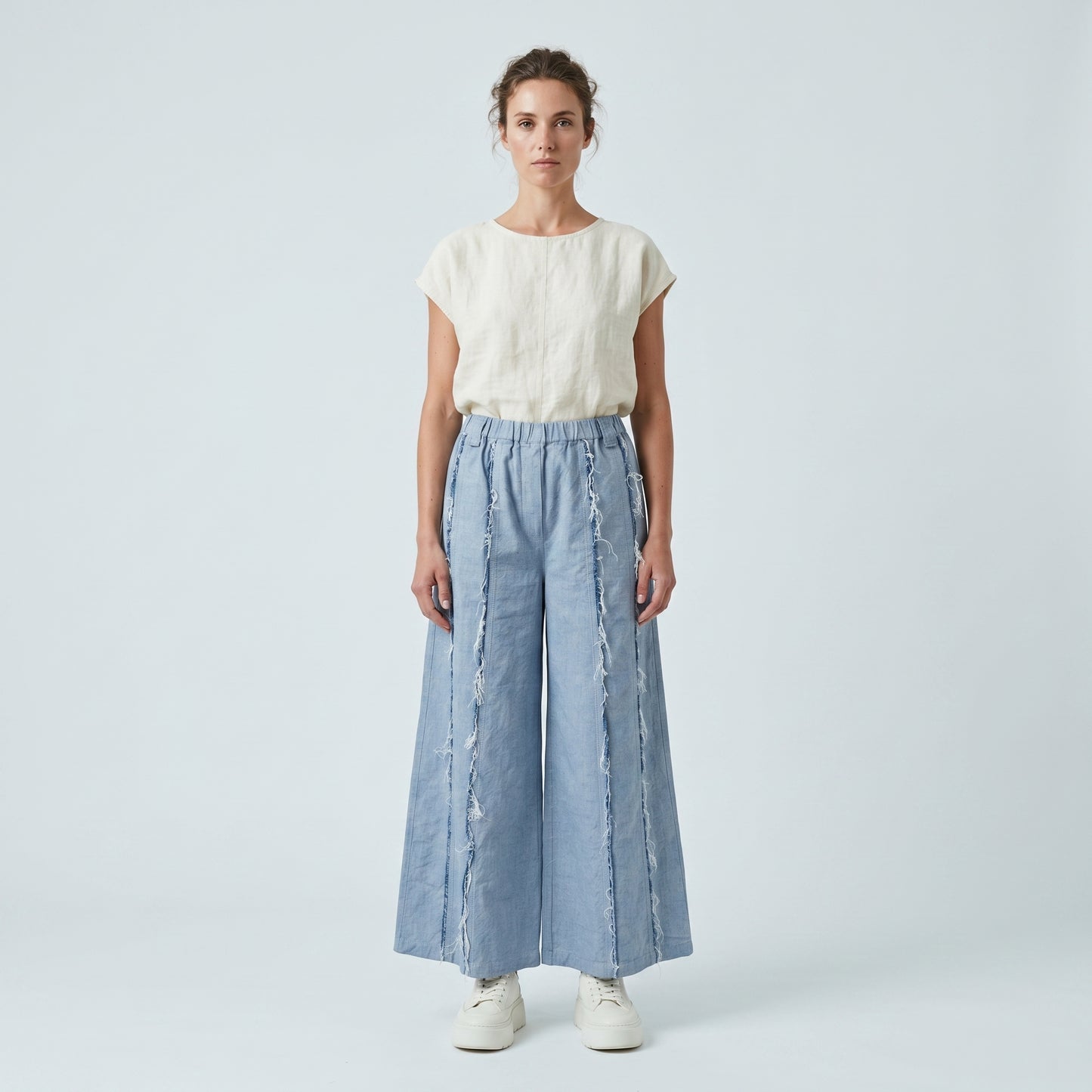 Distressed Raw Edge Wide Trousers