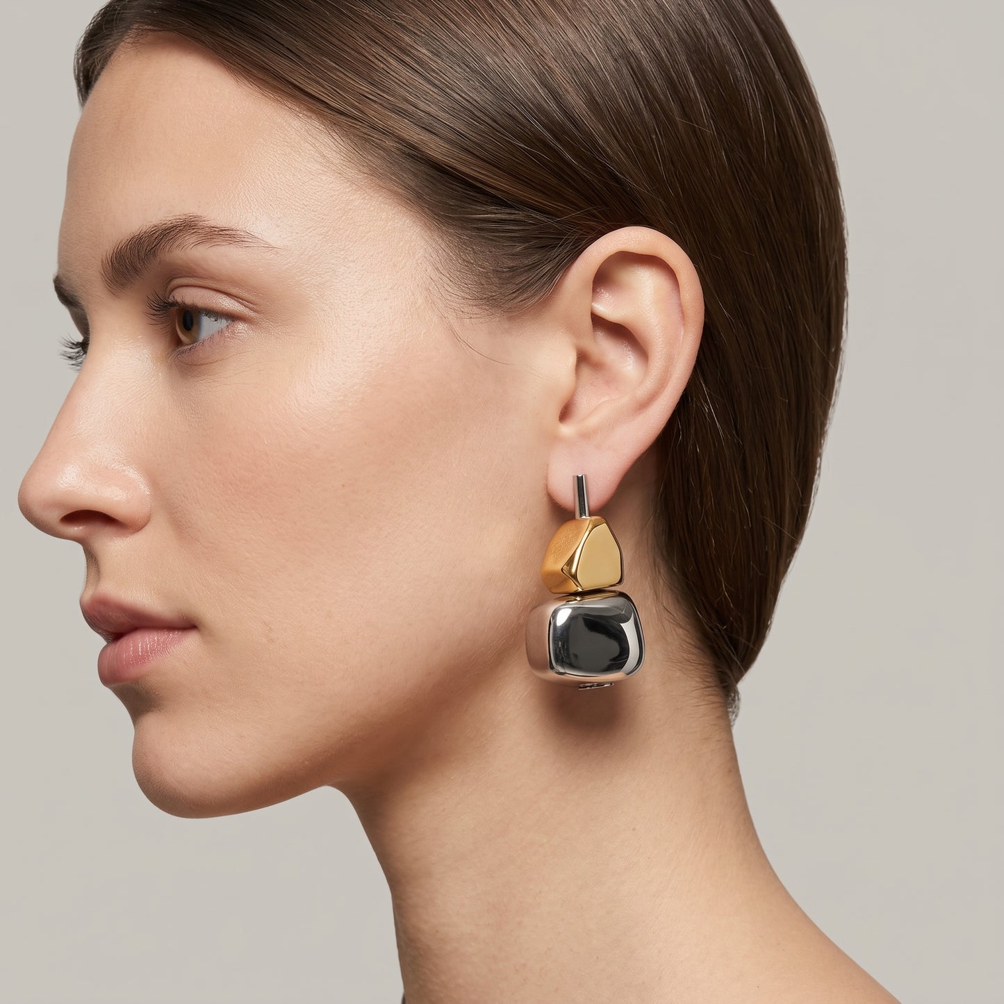 Two-Tone Sculptural Drop Earrings