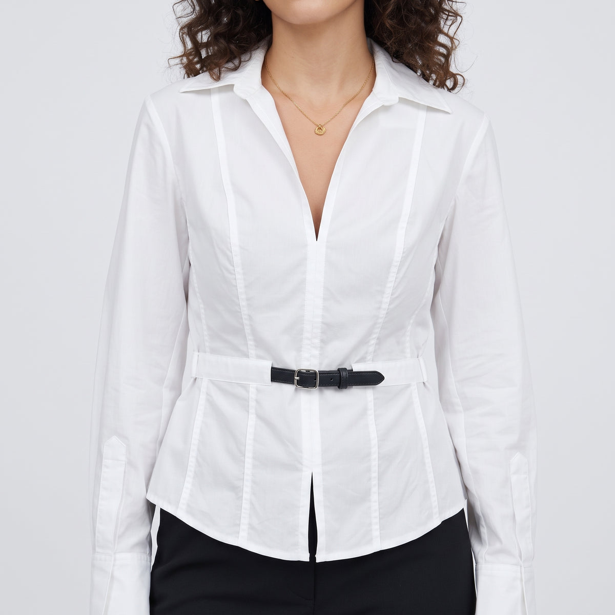 Belted Crisp White Shirt