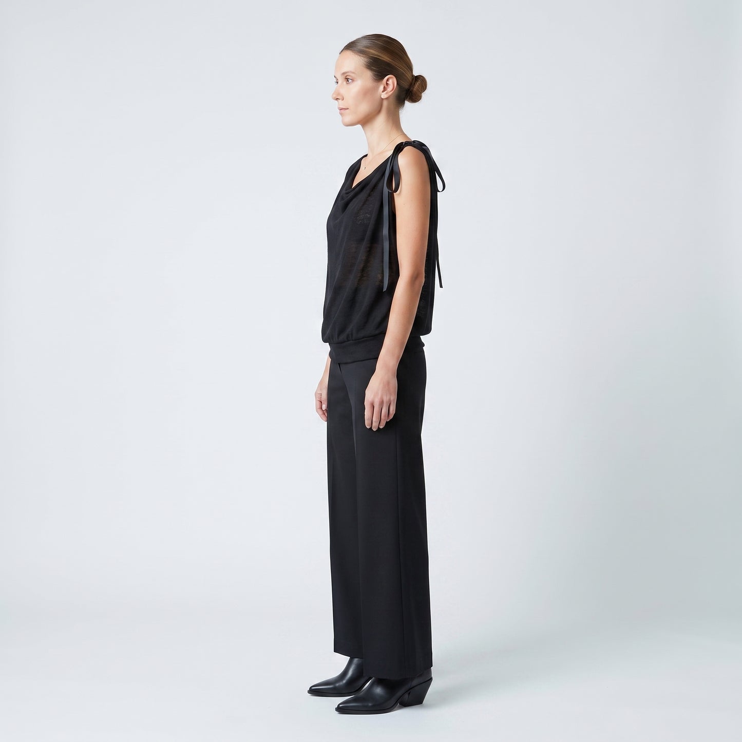 Black Draped Bow-Detail Top